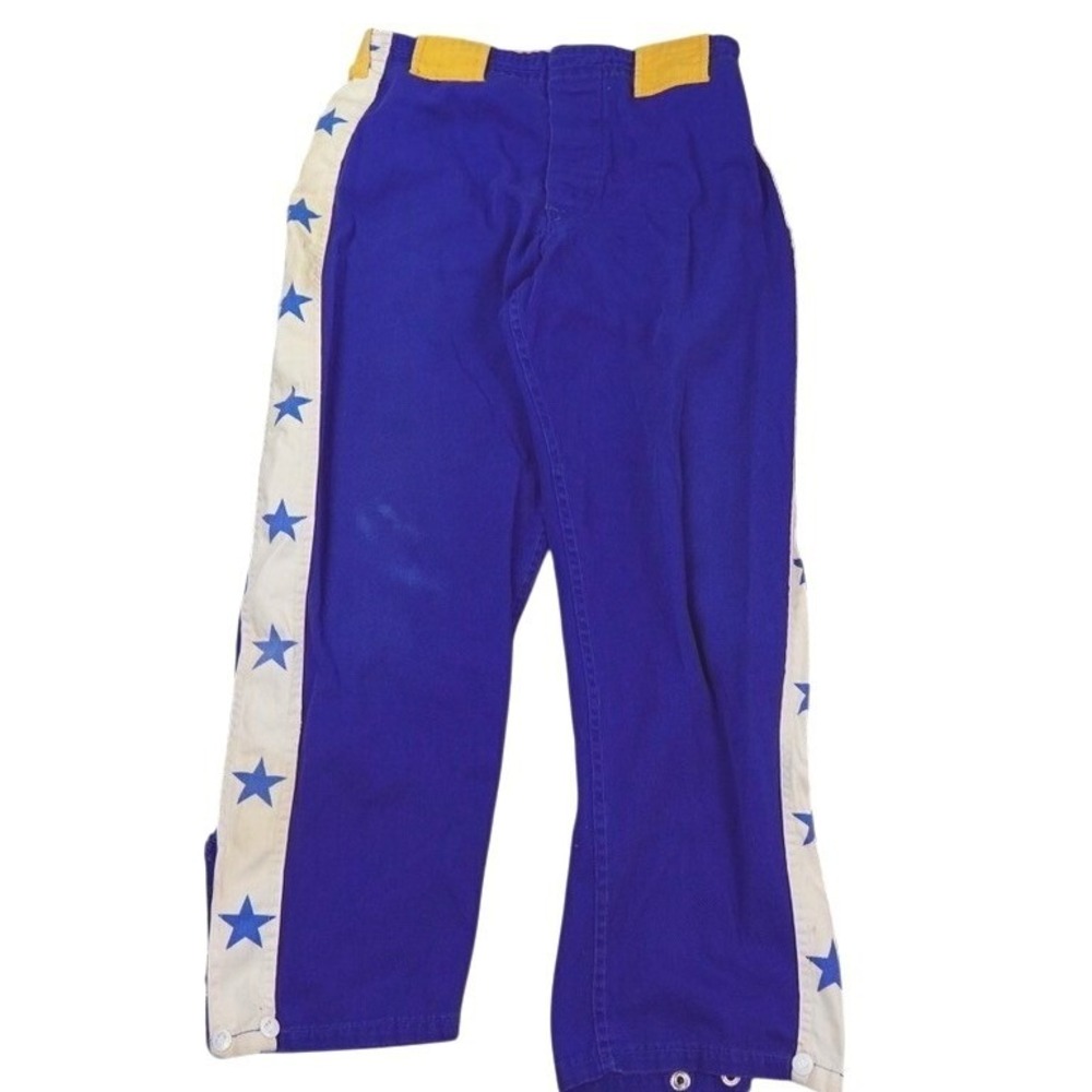 VTG Felco Wear Pants Youth 30x26.5 Blue Star Stripe Snap Ankle Retro All Star